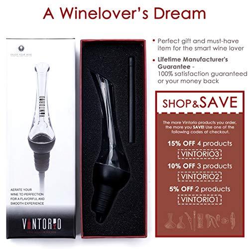 Vintorio Wine Aerator Pourer - Premium Aerating Pourer and Decanter Spout (Black)