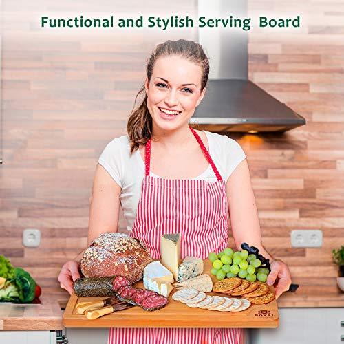 EXTRA LARGE Organic Bamboo Cutting Board with Juice Groove - Best Kitchen Chopping Board for Meat (Butcher Block) Cheese and Vegetables | Anti Microbial Heavy Duty Serving Tray w/Handles - 18 x 12