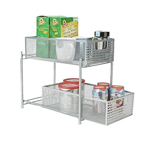 Mind Reader 2 Tier Metal Mesh Storage Baskets Organizer, Home, Office, Kitchen, Bathroom, Silver