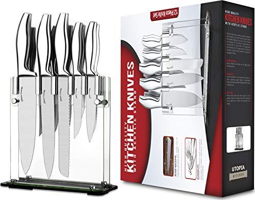 Premium Class Stainless Steel Kitchen 6 Piece Knives Set (5 Knives plus an Acrylic Stand) - by Utopia Kitchen