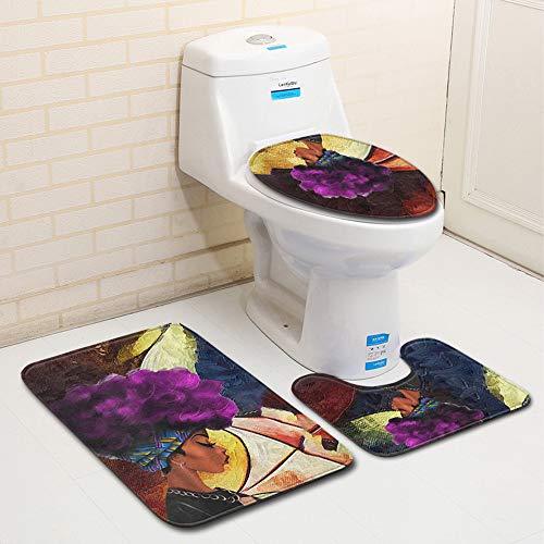 EVERMARKET Soft Comfort Flannel Bathroom Mats,Anti-Skid Absorbent Toilet Seat Cover Bath Mat Lid Cover,3pcs/Set Rugs-African American Lovers Couple