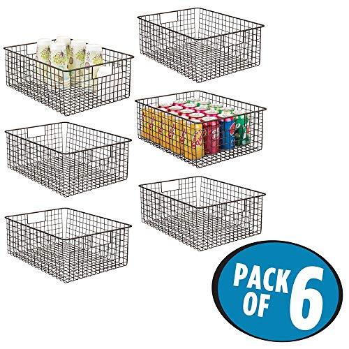 mDesign Farmhouse Decor Metal Wire Food Organizer Storage Bin Baskets with Handles for Kitchen Cabinets, Pantry, Bathroom, Laundry Room, Closets, Garage - 6 Pack - Bronze