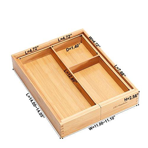 Bamboo Cutlery Tray Kitchen Utensil Silverware Flatware Drawer Organizer Dividers with 5 Compartment