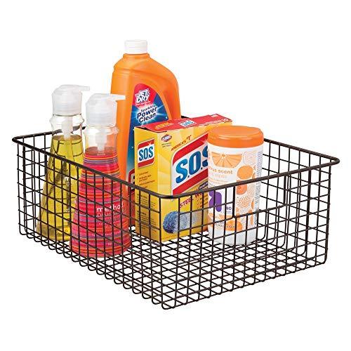 mDesign Farmhouse Decor Metal Wire Food Organizer Storage Bin Baskets with Handles for Kitchen Cabinets, Pantry, Bathroom, Laundry Room, Closets, Garage - 6 Pack - Bronze