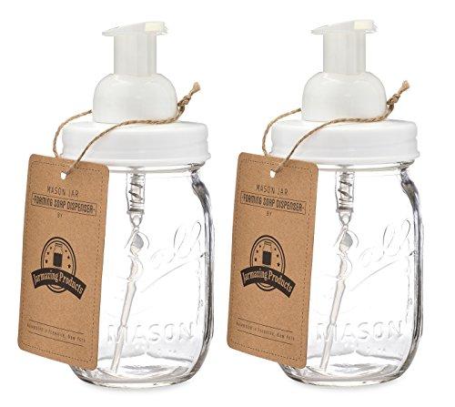 Jarmazing Products Mason Jar Foaming Soap Dispenser – White – with 16 Ounce Ball Mason Jar - Two Pack!