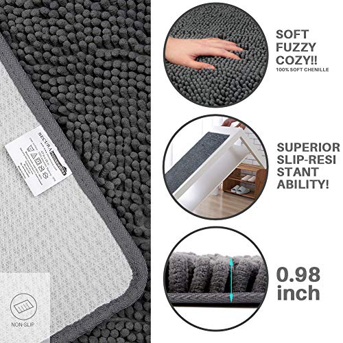 Secura Housewares Bathroom Rugs, Oversize 47" x 28" | Non Slip, Water Absorbent, Machine Washable Bath Mat Carpets | Ultra Soft, Fluffy, Thick Chenille Bath Mats for Doors, Bathroom, Kitchen | Gray