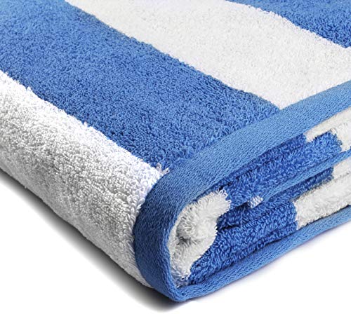 Utopia Towels Cabana Stripe Beach Towel - Large Pool Towel - Extra Large Bath Sheet (35 x 70 Inches), Blue - Maximum Softness and Absorbency