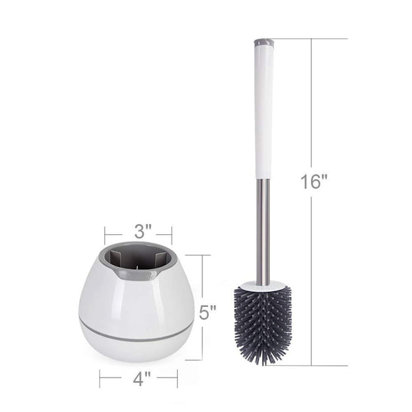 BOOMJOY Toilet Brush and Holder Set, Silicone & Antibacterial Bristles Bathroom Cleaning Bowl Brush Kit with Tweezers - White