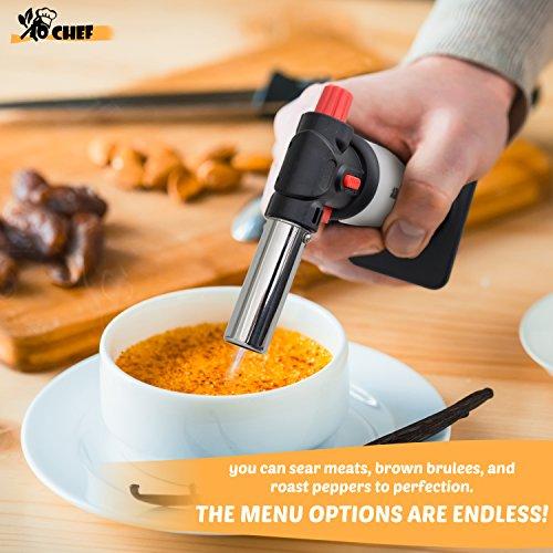 Jo Chef Kitchen Torch, Blow Torch - Refillable Butane Torch With Adjustable Flame - Culinary Torch, Creme Brûlée Torch For Cooking Food, Baking, BBQ & More + FREE Recipe eBook (With Fuel Gauge)