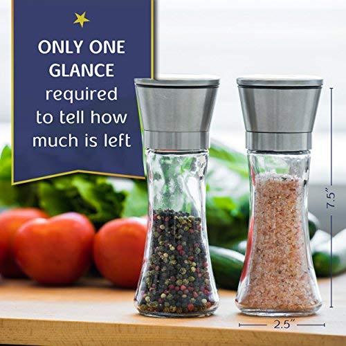 Salt and Pepper Grinder Set of 2 - Tall Salt and Pepper Shakers with Adjustable Coarseness by HOME EC