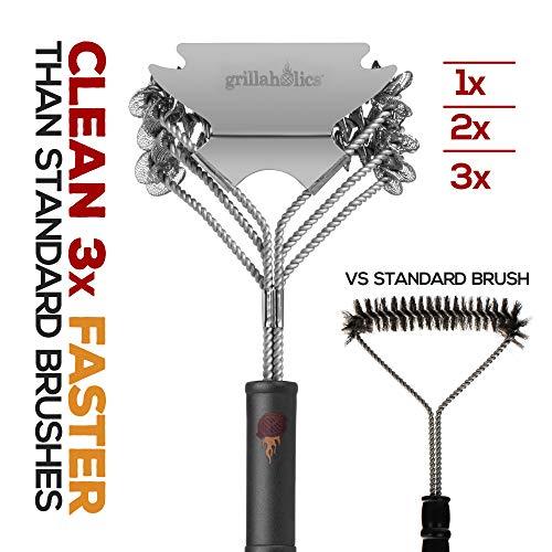 Grillaholics Grill Brush Bristle Free - Safe Grill Cleaning with No Wire Bristles - Professional Heavy Duty Stainless Steel Coils and Scraper - Lifetime Manufacturers Warranty