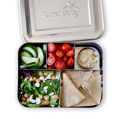 LunchBots Bento Cinco Large Stainless Steel Food Container - Five Section Design Holds a Well-Balanced Variety of Foods - Eco-Friendly Bento Lunch Box - Dishwasher Safe and BPA-Free - Blue Dots
