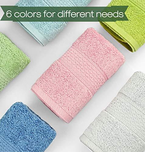 Cleanbear Face-Cloth Washcloths Set,100% Cotton, High Absorbent, 6-Pack 6 Colors, Size13 x13-deep Color