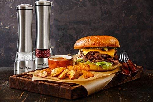 Premium Salt and Pepper Grinder Set of 3 - Oil Dispenser + Stainless Steel Salt Grinder and Pepper Mill– Salt and Pepper Shakers with Ceramic Rotor - Box by HOME EC