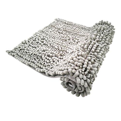 Polyte Premium Microfiber Shaggy Chenille Bath Mat, 20 x 32 in / 17 x 24 in, Set of 2 (Gray)