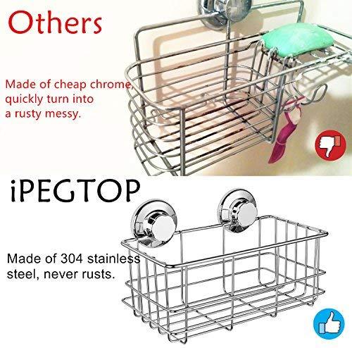 iPEGTOP Suction Cup Deep Shower Caddy Bath Organizer Basket for Large Shampoo Shower Gel Holder Kitchen Bathroom Storage - Rustproof Stainless Steel, 2 Pack