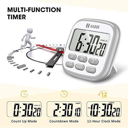 Habor Digital Kitchen Timer Large, Strong Magnet Back, Loud Alarm, Memory Function 12-Hour Display Clock, Count-Up & Count Down for Cooking Baking Sports Games Office