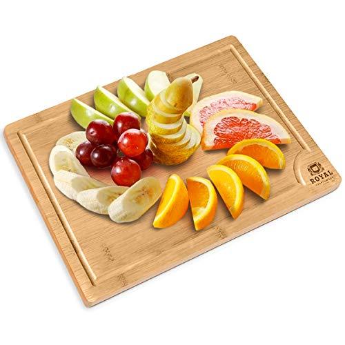 EXTRA LARGE Organic Bamboo Cutting Board with Juice Groove - Best Kitchen Chopping Board for Meat (Butcher Block) Cheese and Vegetables | Anti Microbial Heavy Duty Serving Tray w/Handles - 18 x 12