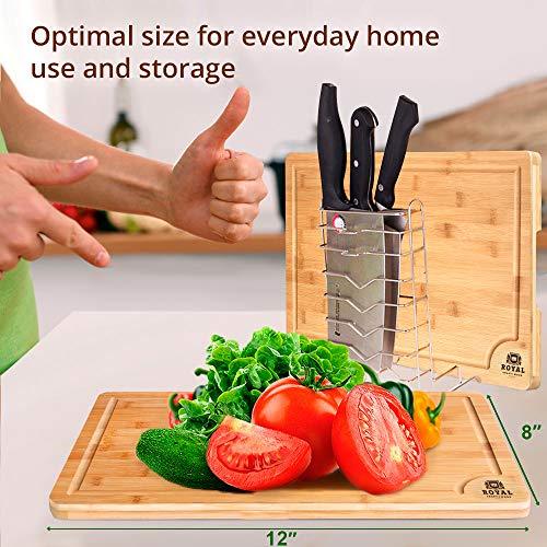 EXTRA LARGE Organic Bamboo Cutting Board with Juice Groove - Best Kitchen Chopping Board for Meat (Butcher Block) Cheese and Vegetables | Anti Microbial Heavy Duty Serving Tray w/Handles - 18 x 12