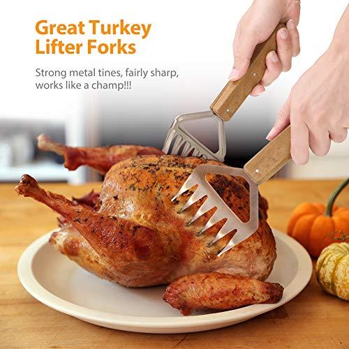 Metal Meat Claws, 1Easylife 18/8 Stainless Steel Meat Forks with Wooden Handle, Best Meat Claws for Shredding, Pulling, Handing, Lifting & Serving Pork, Turkey, Chicken, Brisket (2 Pcs,BPA Free)