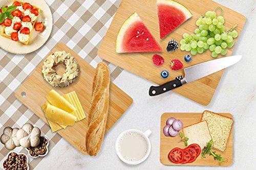 Bamboo Cutting And Serving Board Set of 3, Assorted Size Kitchen Chopping Board Set Small Medium & Large 8.7" x 6.3",12" x 8.7",14.9" x 12" by HTB