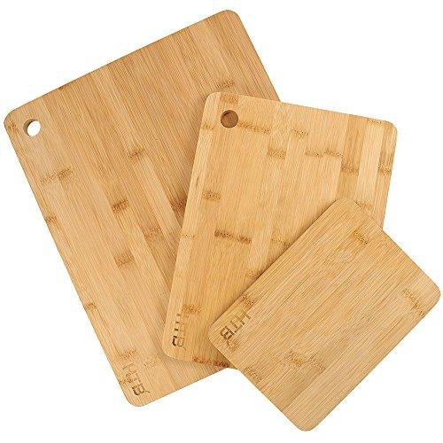 Bamboo Cutting And Serving Board Set of 3, Assorted Size Kitchen Chopping Board Set Small Medium & Large 8.7" x 6.3",12" x 8.7",14.9" x 12" by HTB