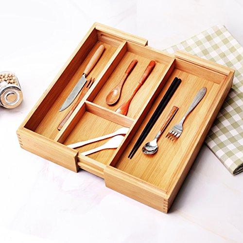 Bamboo Cutlery Tray Kitchen Utensil Silverware Flatware Drawer Organizer Dividers with 5 Compartment