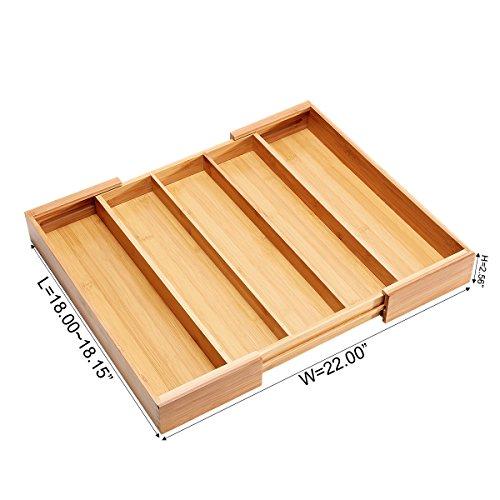 Bamboo Cutlery Tray Kitchen Utensil Silverware Flatware Drawer Organizer Dividers with 5 Compartment