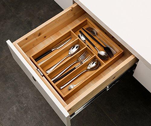 Bamboo Cutlery Tray Kitchen Utensil Silverware Flatware Drawer Organizer Dividers with 5 Compartment