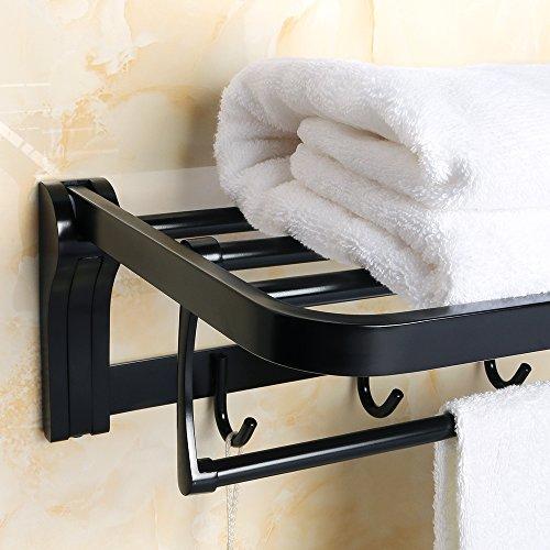 Alise Towel Rack Bathroom Folding Shelf with Swing Towel Bar and 5 Hooks Heavy Duty Wall Mount,SUS304 Stainless Steel Matte Black