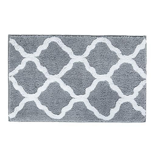 Pauwer Bath Rug Set 2 Piece Bathroom Contour Rug Combo Non Slip Microfiber Bath Shower Mat and U-Shaped Toilet Rug (21" x 34"+20"x 20", Grey and White)