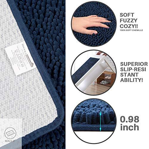 Secura Housewares Bathroom Rugs, Oversize 47" x 28" | Non Slip, Water Absorbent, Machine Washable Bath Mat Carpets | Ultra Soft, Fluffy, Thick Chenille Bath Mats for Doors, Bathroom, Kitchen | Gray