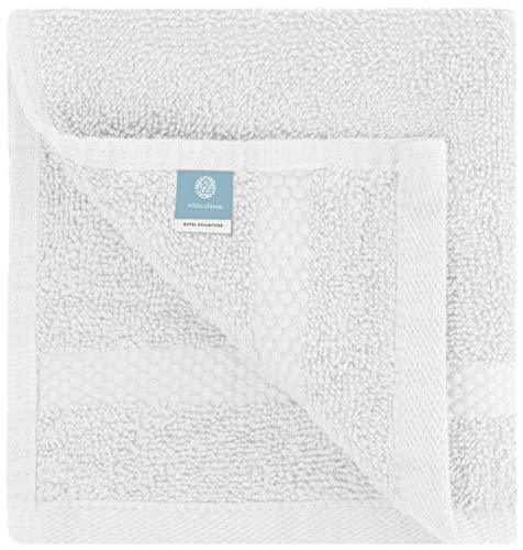 WhiteClassic Luxury Washcloths for Bathroom-Hotel-Spa-Kitchen - Circlet Egyptian Cotton - Highly Absorbent Hotel Quality Face Towels - Bulk Set of 12 - White