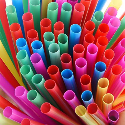 ALINK Assorted Bright Colors Jumbo Smoothie Straws, Pack of 100 Pieces