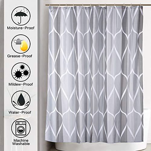 JRing Shower Curtain Polyester Fabric Waterproof Machine Washable with 12 Hooks 72x72 Inch