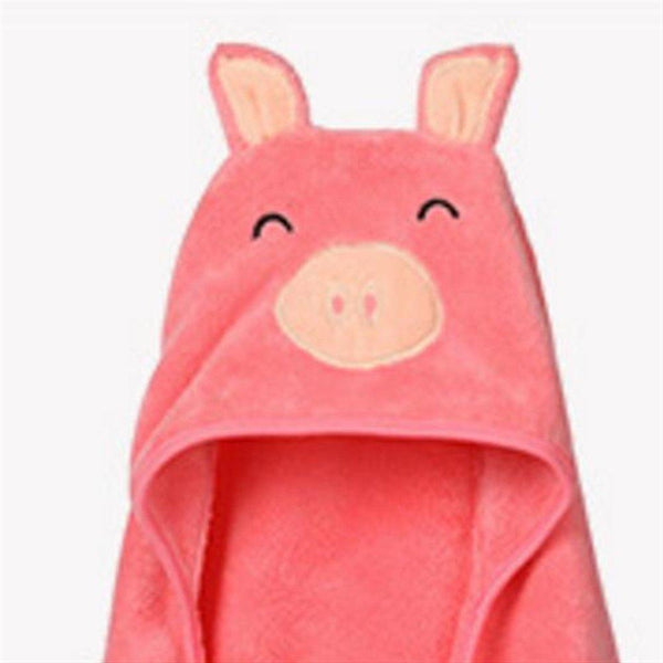 Cartoon Pig Hooded Bathrobe Coral Velvet Children Kid Boy Girl Cloak Swimwear Beach Towel Bathrobe Towelling (Color : Pink)