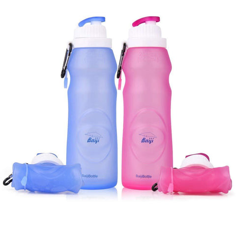 Collapsible Silicone Water Bottles - Sports Camping Canteen 20 Oz. - Easy to Clean and Store