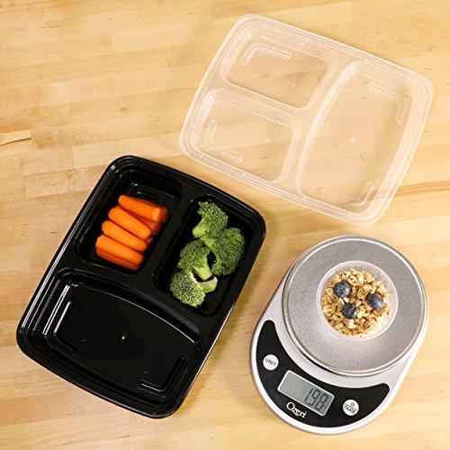 Freshware Meal Prep Containers [15 Pack] 3 Compartment with Lids, Food Containers, Lunch Box | BPA Free | Stackable | Bento Box, Microwave/Dishwasher/Freezer Safe, Portion Control, 21 day fix (32 oz)