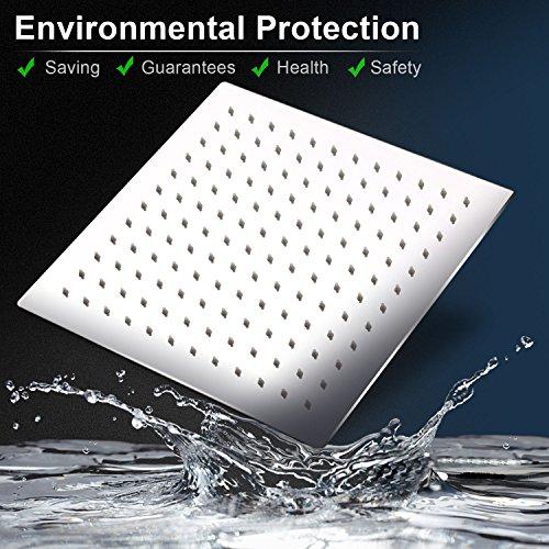 12 Inches Square Rain Showerhead with 11 Inches Adjustable Extension Arm,Large Stainless Steel High Pressure Shower Head,Ultra Thin Rainfall Bath Shower with Silicone Nozzle Easy to Clean and Install