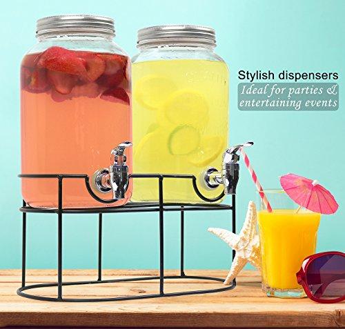 Estilo 1 gallon Glass Mason Jar Double Beverage Drink Dispenser On Metal Stand With Leak Free Spigot