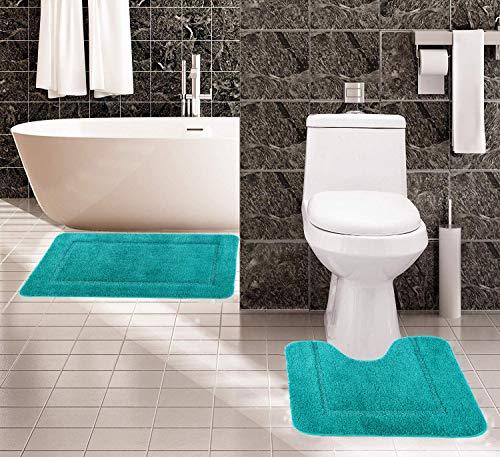 Pauwer Bath Rug Set 2 Piece Bathroom Contour Rug Combo Non Slip Microfiber Bath Shower Mat and U-Shaped Toilet Rug (21" x 34"+20"x 20", Grey and White)