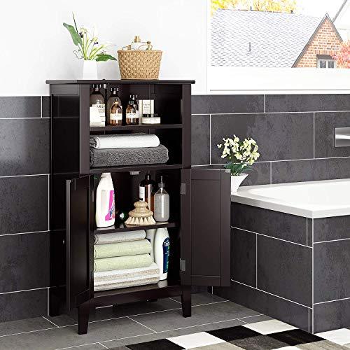 HOMFA Bathroom Floor Cabinet Storage Organizer with Double Doors Adjustable Shelf Free Standing Unit for Home Office, 19.6”L x 11.8”W x 36.2”H Dark Brown