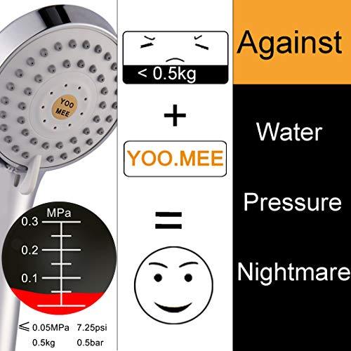 YOO.MEE High Pressure Handheld Shower Head with Powerful Shower Spray against Low Pressure Water Supply Pipeline, Multi-functions, Bathroom Accessories w/ 79'' Hose, Bracket, Flow Regulator, Chrome