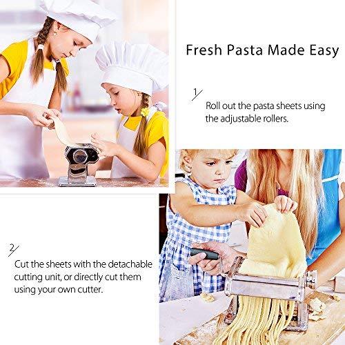 Pasta Machine, iSiLER 150 Roller Pasta Maker, 9 Adjustable Thickness Settings Noodles Maker with Washable Aluminum Alloy Rollers