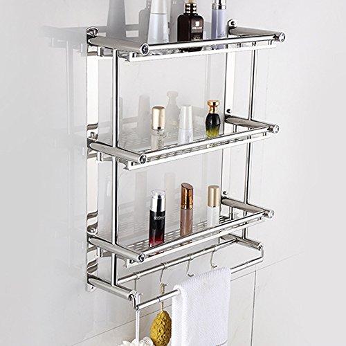 Bathroom Shelf Rack,AIYoo Bathroom Shelves Towel Rack with Hooks,3 tier Wall Mounted Stainless Steel Rack Organization for Storage Hanging Holder in Kitchen Bathroom