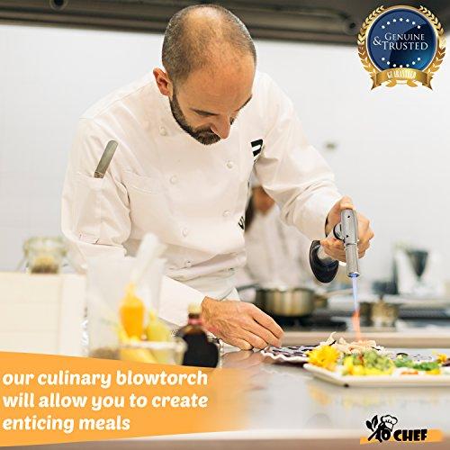 Jo Chef Kitchen Torch, Blow Torch - Refillable Butane Torch With Adjustable Flame - Culinary Torch, Creme Brûlée Torch For Cooking Food, Baking, BBQ & More + FREE Recipe eBook (With Fuel Gauge)