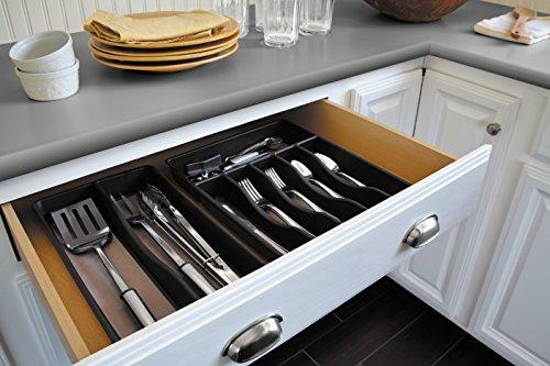 Rubbermaid No-Slip Large, Silverware Tray Organizer, Black with Gray 1994536