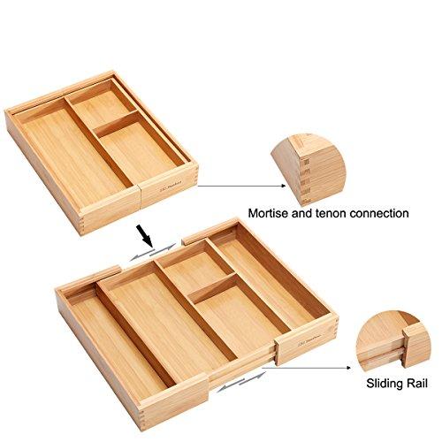 Bamboo Cutlery Tray Kitchen Utensil Silverware Flatware Drawer Organizer Dividers with 5 Compartment