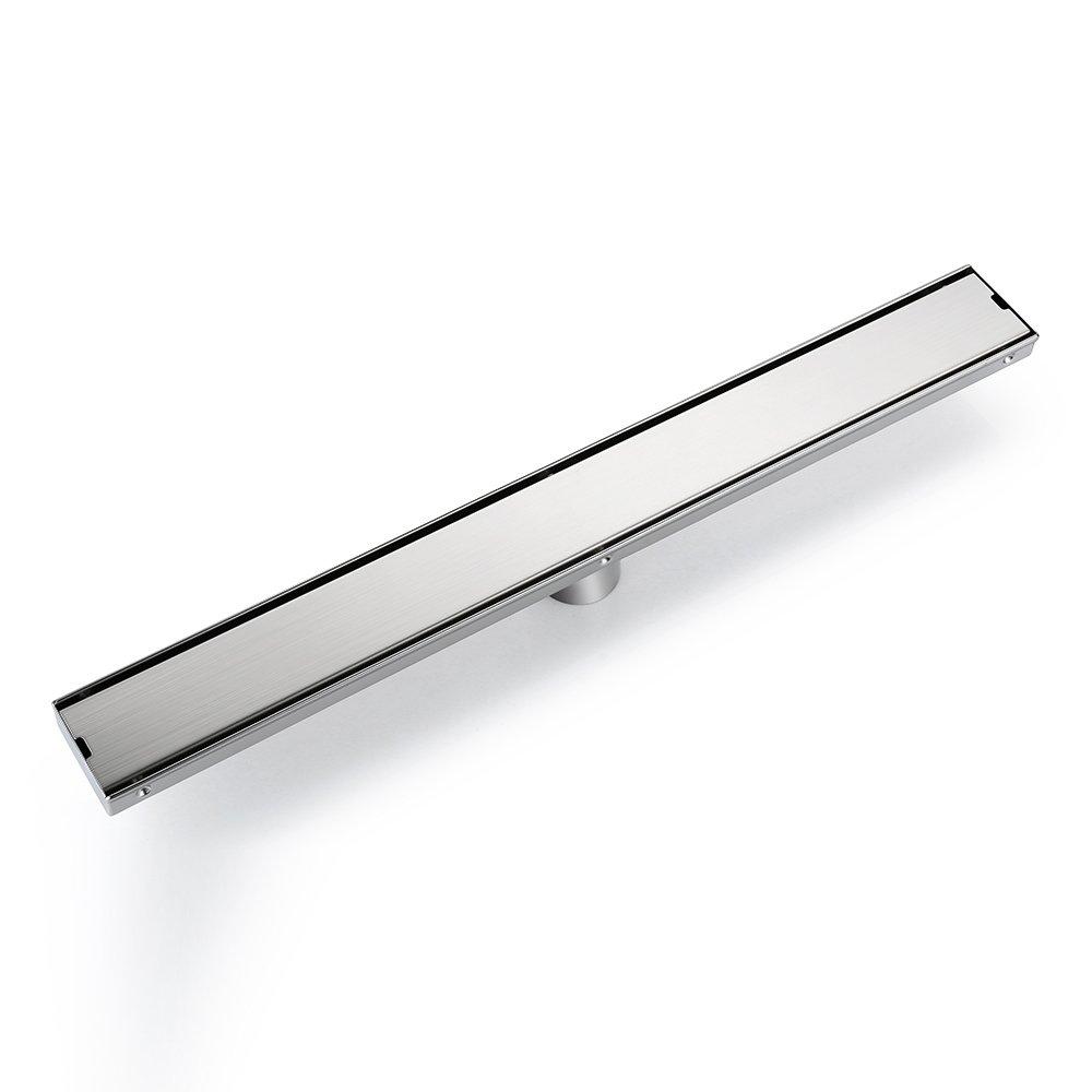 DESFAU Tile Insert Linear Shower Drain, 24-Inch Brushed Nickel Shower Floor Drain JD47032500BN6US#KL