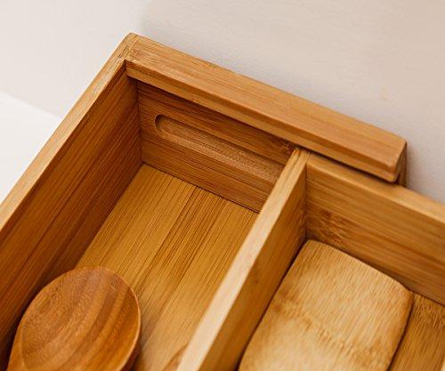 Bamboo Cutlery Tray Kitchen Utensil Silverware Flatware Drawer Organizer Dividers with 5 Compartment